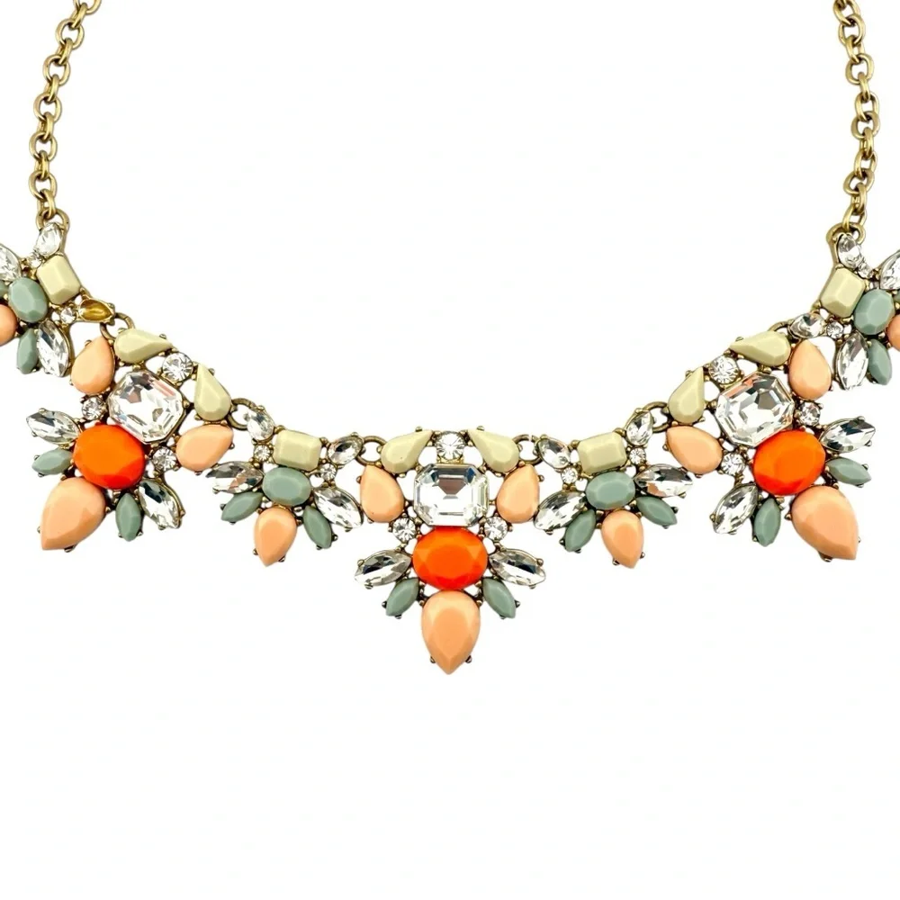 J. Crew Necklace in Orange, Gray, Peach and Cream Multi-Color Statement